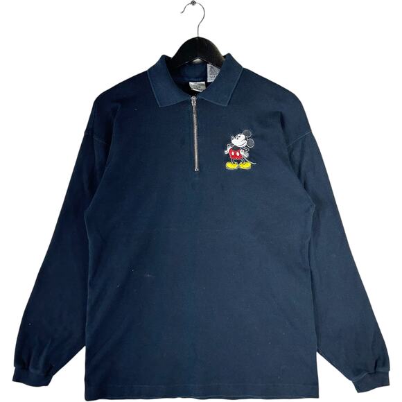 Vintage Disney Mickey Mouse Logo 1/4 Zip Collared Sweatshirt - Picture 1 of 8